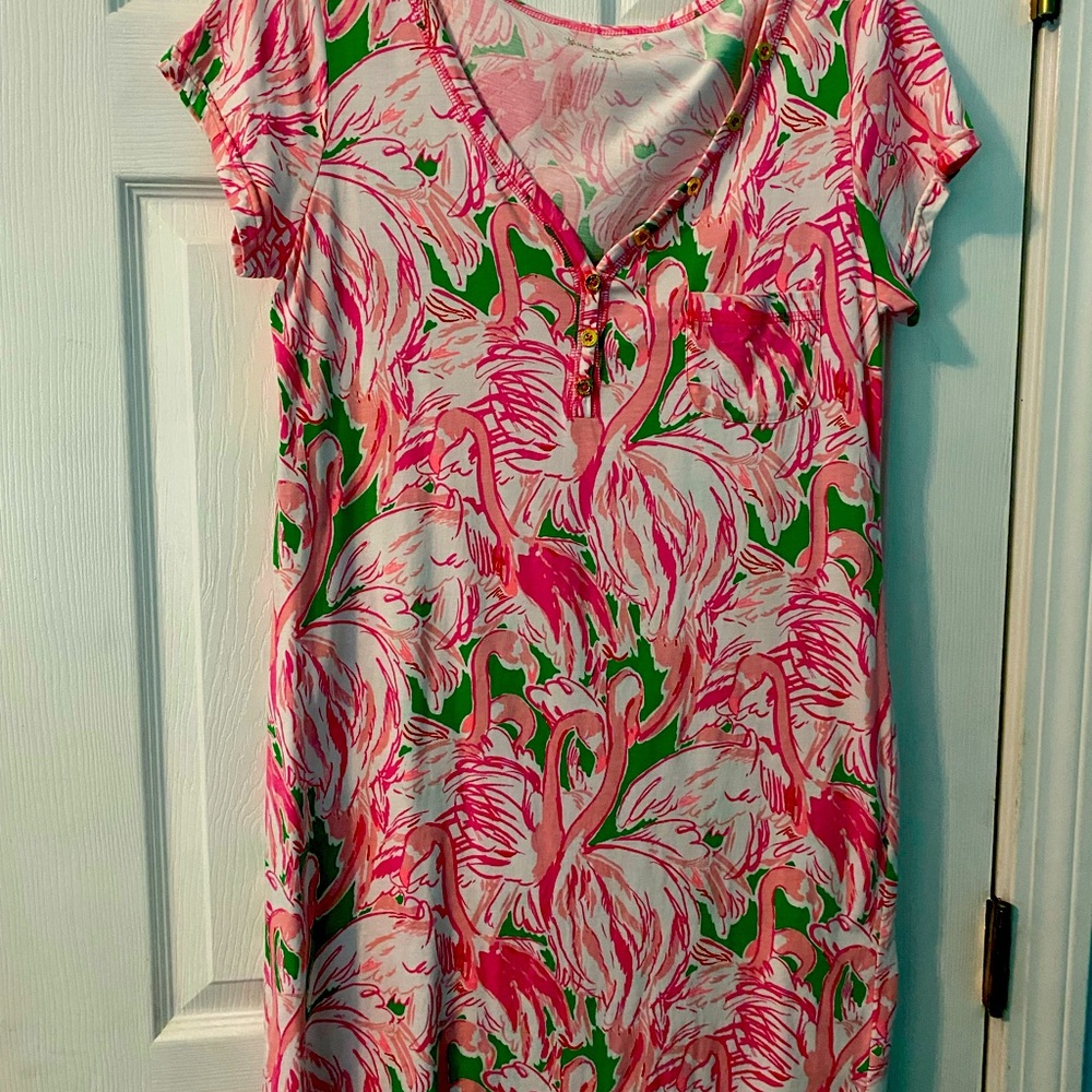 Flamingo Print Dress in Pink and Green